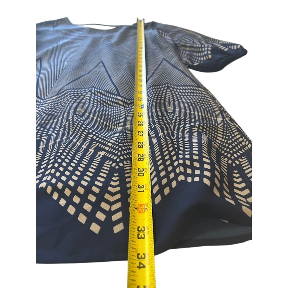 Womens Navy Blue & Beige Geometric Print Dress‎ Small Party Cocktail Event - Picture 7 of 9